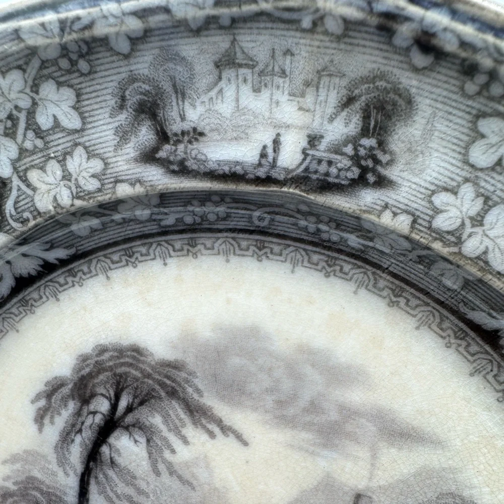 Antique Black and White Lawrence Transferware Plate